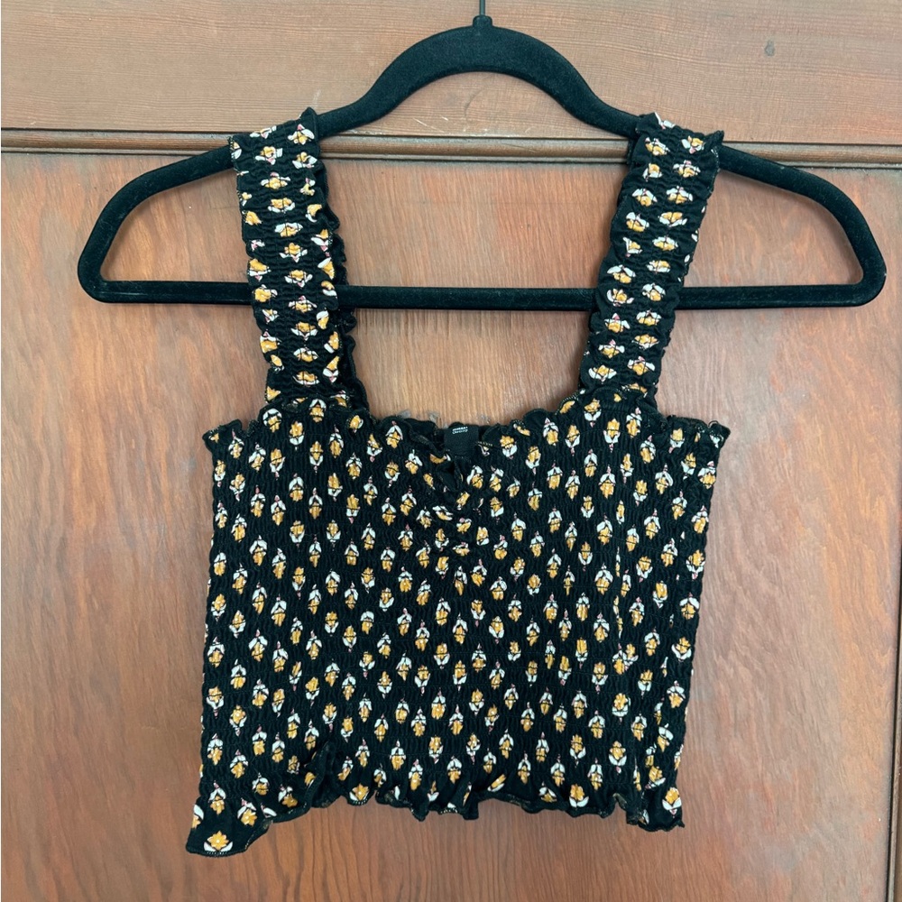 Roxy Black and Gold Patterned Crop Top